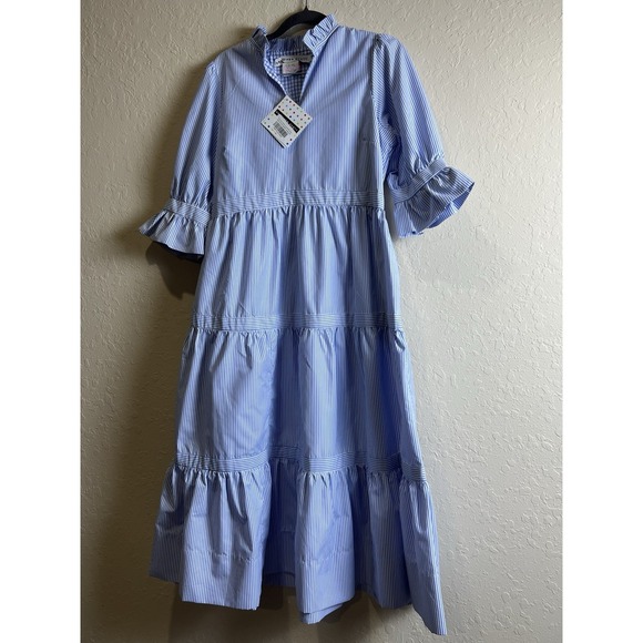 New Gretchen Scott Designs Dress Ruffled Tiered Midi Blue XS Quiet Luxury - Picture 2 of 10